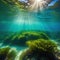 Seaweed and natural sunlight underwater seascape in the landscape with Marine sea