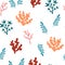 Seaweed seamless pattern. Underwater algae, corals background. Marine life. Great for fabric, textile. Vector cartoon Illustration