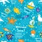 Seaworld cutout seamless pattern. Childish style animals for background design