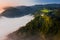 Sebrelje, Slovenia - Beautiful hilltop church of St.Ivan Sv. Ivan Cerkev standing above the morning fog and clouds in the valley