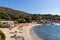 Seccheto, Elba Island, Province of Livorno Italy - 11 June 2022 View over sandy colorful beach of little village