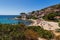 Seccheto, Elba Island, Province of Livorno Italy - 11 June 2022 View over sandy colorful beach of little village