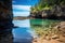 secluded beach cove with calm tidal pool