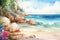 Secluded beach with seashells self care background