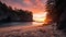 Secluded beach with sunset and sea in the background