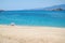 Secluded, deserted Greek beach, Naxos island.  Mikri Viglia village.  Landscape view