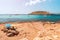 Secluded little rocky beach on the Ibiza island. Balearic Islands, Spain