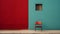 Secluded Minimalistic Color Photography With Red And Blue Wall