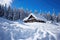 secluded mountain hut covered with deep snow