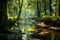 Secluded Pond calm forest water. Generate Ai