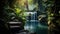 Secluded Waterfall Cascading into a Tranquil Pool Surrounded by Lush Tropical Vegetation