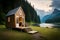 Secluded Wooden Tiny House In Beautiful Nature,. Generative AI