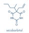 Secobarbital barbiturate sedative, chemical structure. Skeletal formula.