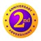 Second Anniversary badge, gold celebration label,