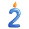 Second number candle icon, cartoon style