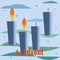 Second Sunday of Advent. Four candles, two burning candles, snow, clouds, branches of Christmas tree. Vector illustration in flat