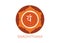 Second Swadhisthana chakra with the Hindu Sanskrit seed mantra Vam. Orange is a flat design style symbol for meditation, yoga