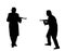 Second world war army soldier opponents with rifle in battle vector silhouette illustration. WW2 soldier with rifle aim shooting.