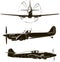 Second World War fighter, navy airplane, vector illustration, Britain, Germany, front and side view, isolated, monogram