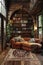 Secret attic reading room hidden behind a bookcase3D render