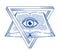 Secret knowledge vintage open book with all seeing eye of god in sacred geometry triangle, insight and enlightenment, masonry or