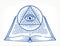 Secret knowledge vintage open book with all seeing eye of god in sacred geometry triangle, insight and enlightenment, masonry or