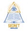 Secret knowledge vintage open book with all seeing eye of god in sacred geometry triangle, insight and enlightenment, masonry or