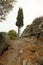 Secret pathway at the seashore with bumpy corners in Spain, Almunecar, cliff San Cristobal