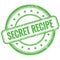 SECRET RECIPE text on green grungy round rubber stamp