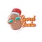 Secret santa claus label with funky brown cute little kawaii santa claus potato cartoon characters with red santa hat