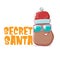 Secret santa claus label with funky brown cute little kawaii santa claus potato cartoon characters with red santa hat