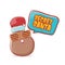 Secret santa claus label with funky brown cute little kawaii santa claus potato cartoon characters with red santa hat