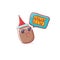 Secret santa claus label with funky brown cute little kawaii santa claus potato cartoon characters with red santa hat