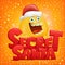 Secret Santa concept invitation card with yellow smiley face character