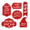 Secret Santa gift tags, red labels with text. Handwritten inscriptions from your Secret Santa, Merry Christmas, Ho ho ho