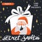 Secret Santa invitation template with lettering. Santa Claus showing to be silent gesture in gift box shape.