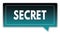 SECRET on turquoise to black gradient square speech bubble.