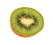 Section of kiwi fruit with heart-like middle
