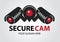 Secure Camera logo designs concept, Toothy cameras are monitored in different directions. CCTV Silhouette logotype designs