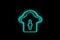 Secure Cloud Storage: Futuristic Neon Icon with Keyhole Symbol