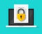 Secure confidential document online access with private lock on laptop computer text file vector flat icon, digital web