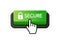 Secure green 3D button on white background. Vector illustration.