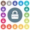 Secure http protocol flat white icons on round color backgrounds