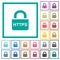 Secure https protocol flat color icons with quadrant frames