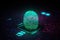 Secure Identity Illuminated Neon Fingerprint Symbolizing Identification and Cyber Security.. created with Generative AI