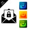 Secure mail icon isolated. Mailing envelope locked with padlock. Set icons colorful square buttons