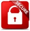 Secure (padlock icon) red square button red ribbon in corner