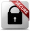 Secure (padlock icon) white square button red ribbon in corner