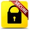 Secure (padlock icon) yellow square button red ribbon in corner