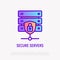 Secure servers thin line icon: database with shield. Modern vector illustration